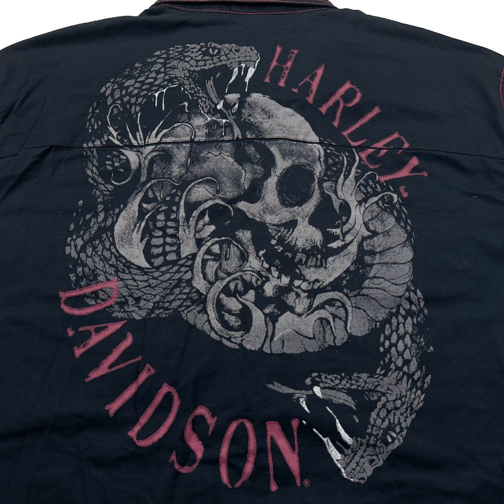 Harley Davidson Xxl Men's Skull Snake Black Red Short Sleeve Button Shirt